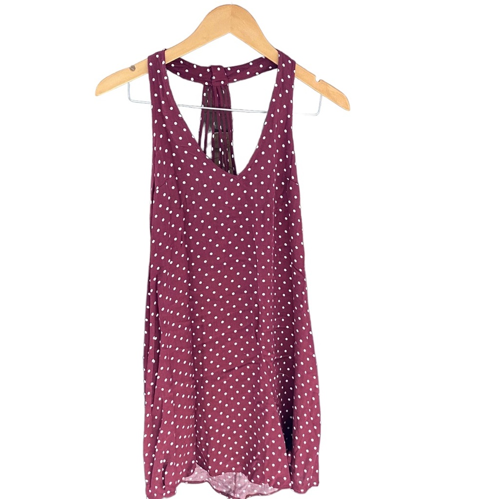 American Eagle Outfitters Women's Small V Neck Dress Maroon and White Dots
